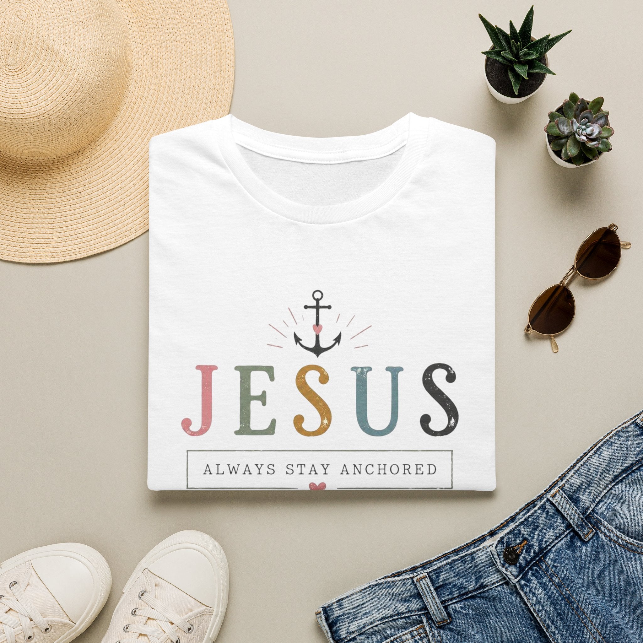 Christian T-Shirt — "Jesus: Always Stay Anchored" Inspirational Faith Tee
