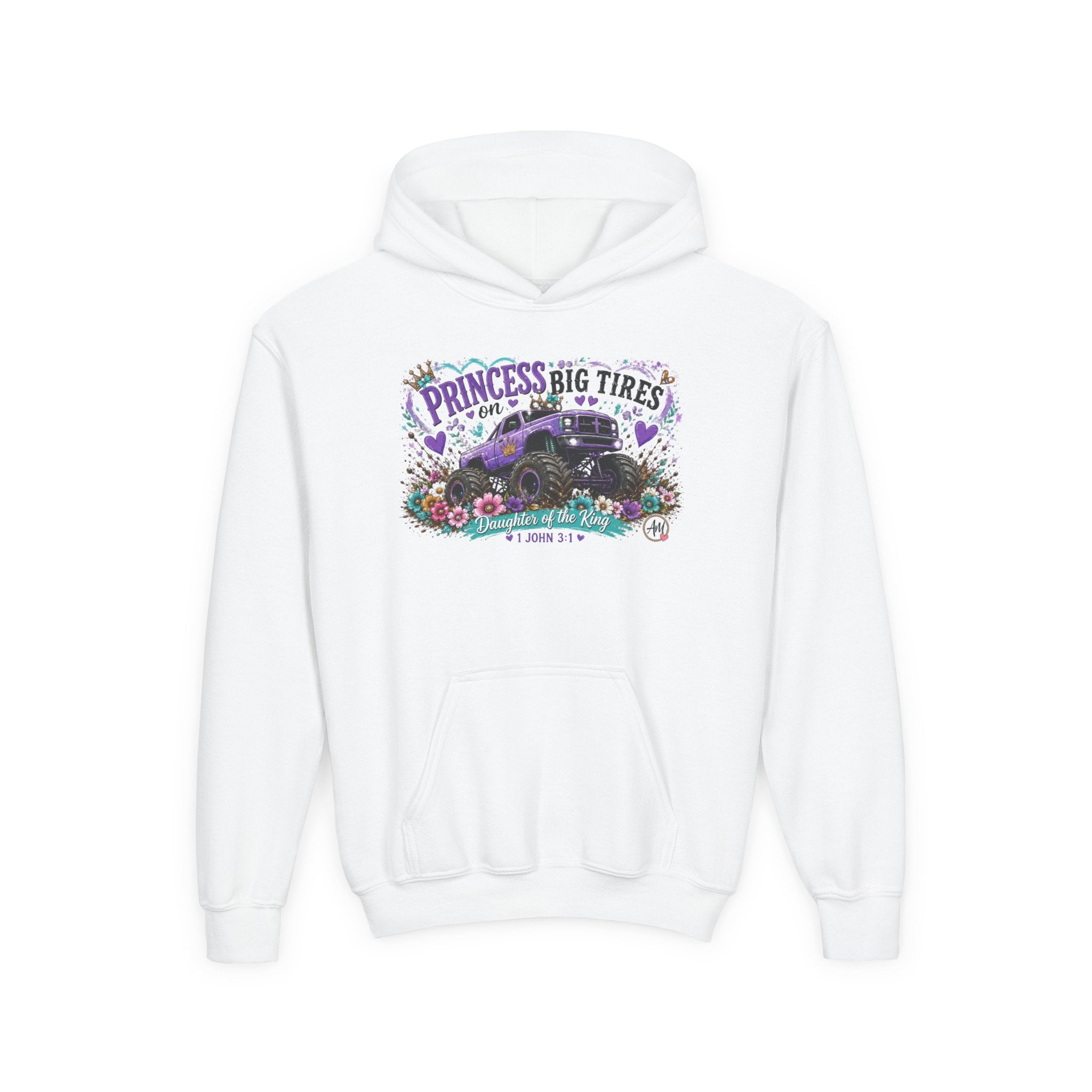 Youth Hoodie - "Princess of Big Tires" Monster Truck Floral Graphic