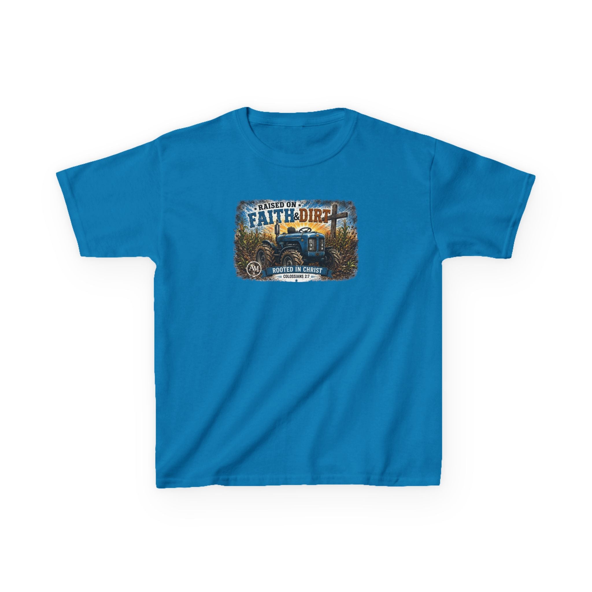 Kids Tractor Tee "Faith & Dirt" Vintage Farm Shirt