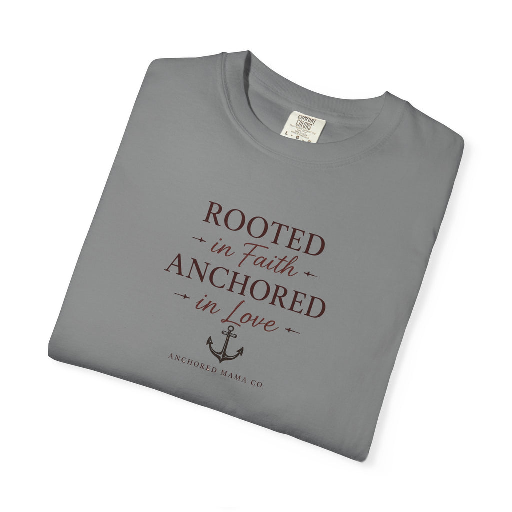 Rooted in Faith Anchored in Love T-Shirt — Christian Anchor Graphic Tee