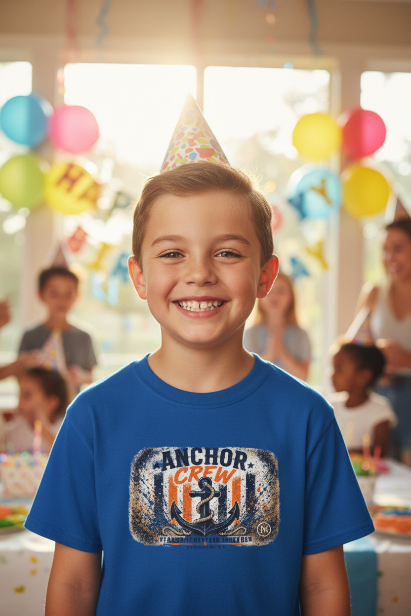 Kids Anchor Crew Graphic Tee — Nautical Boat Anchor Design
