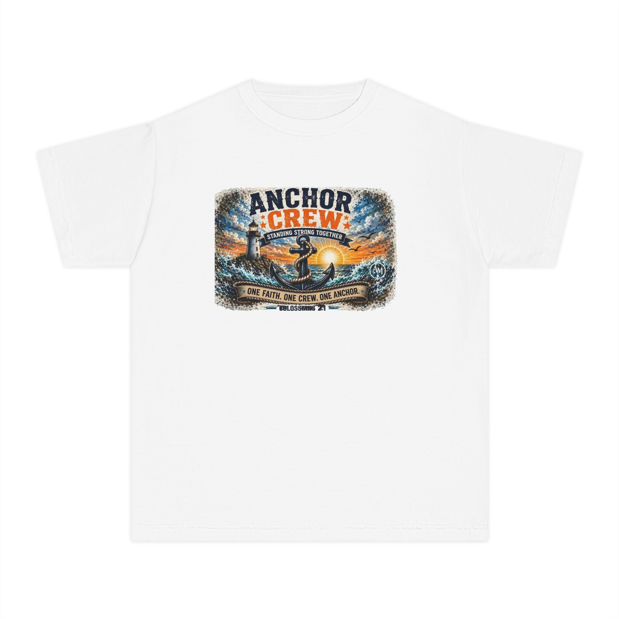 Anchor Crew Youth Tee — Nautical Kids Shirt with Anchor Sunset Graphic