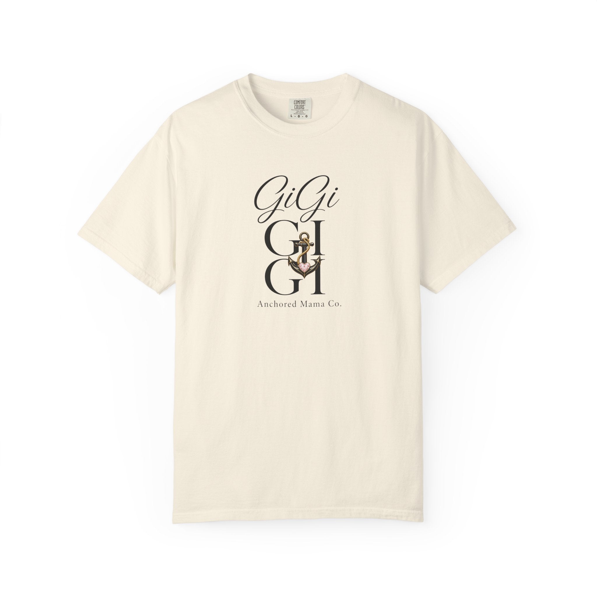 GiGi Monogram Graphic T‑Shirt — Vintage Neutral Tee with Script Logo