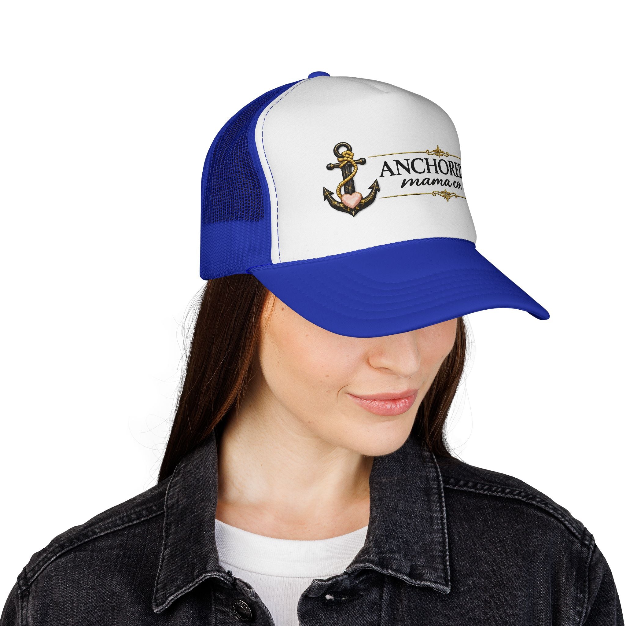Anchored Mama Co. Trucker Hat – Vintage Anchor Mesh Cap for Christian Moms