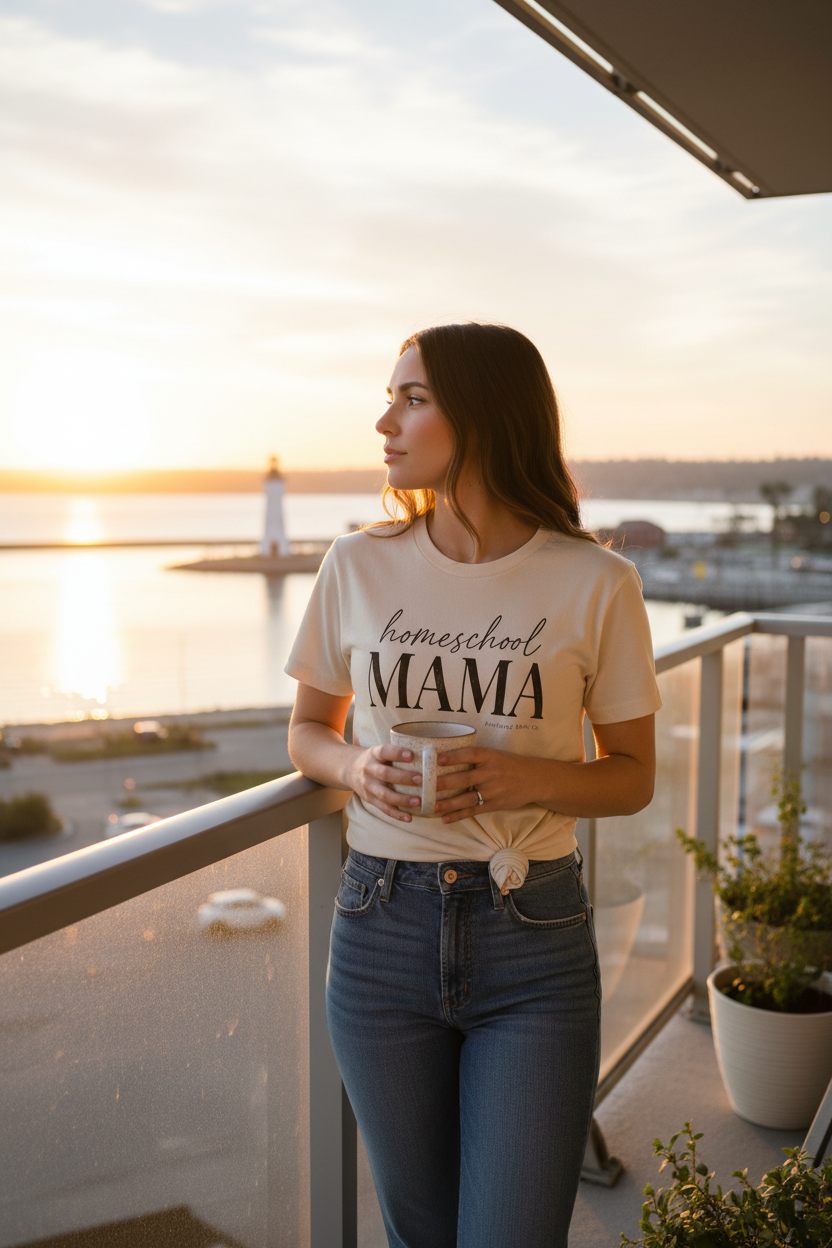Homeschool Mama T-Shirt — Cozy Neutral Graphic Tee for Homeschooling Moms