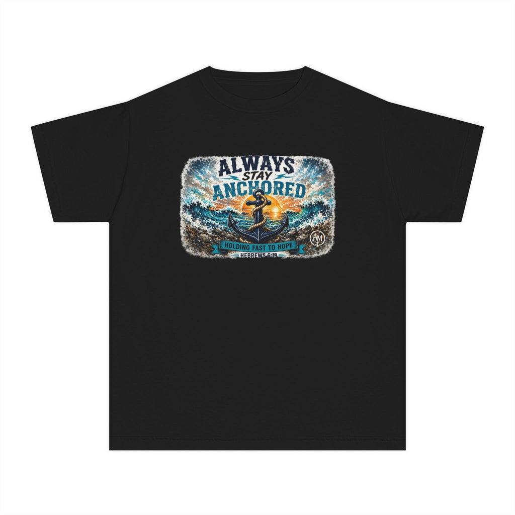 Youth Tee - "Always Stay Anchored" Nautical Anchor Sunset Graphic