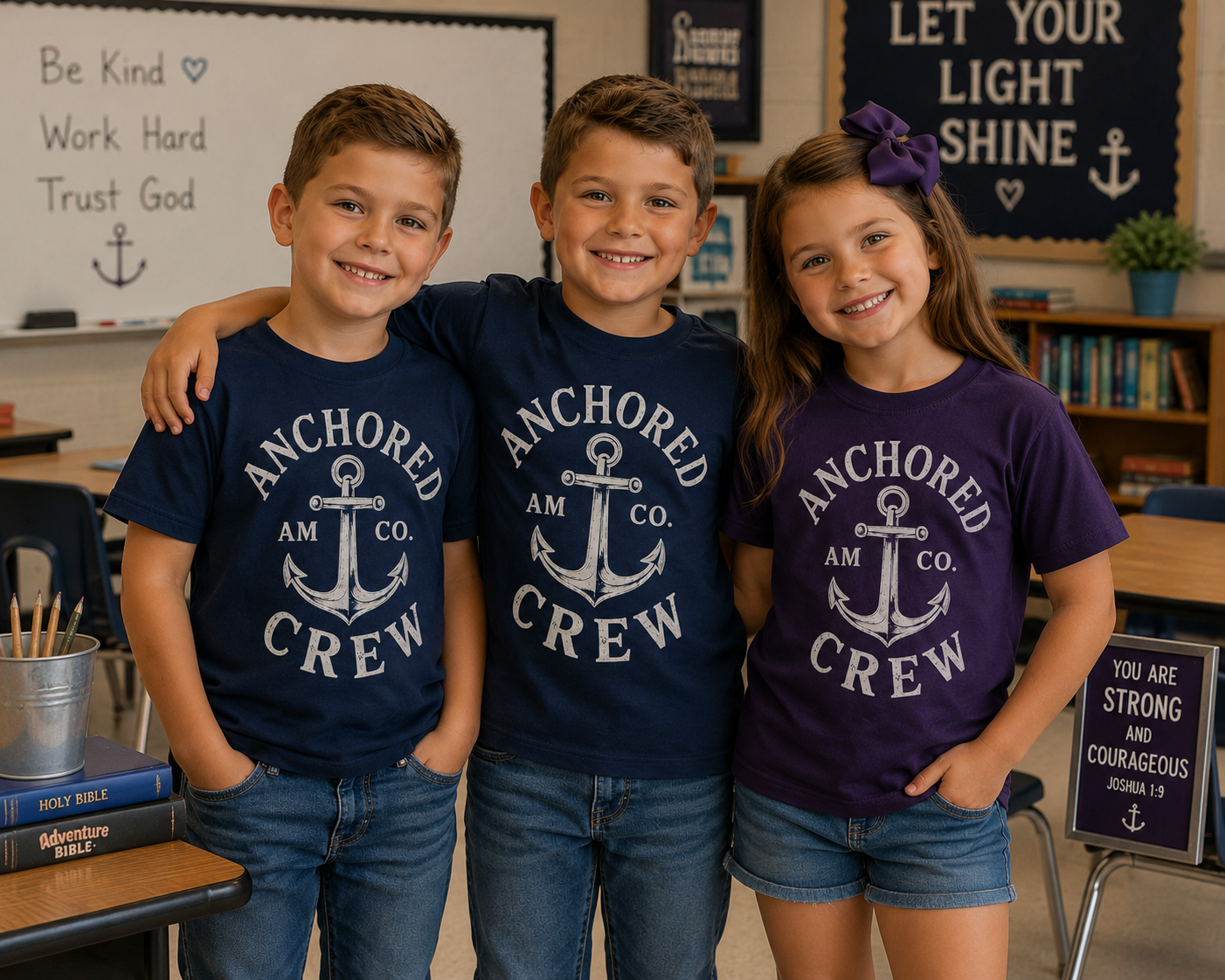 Kids Tee - "Anchored Crew" Nautical Anchor Graphic Shirt