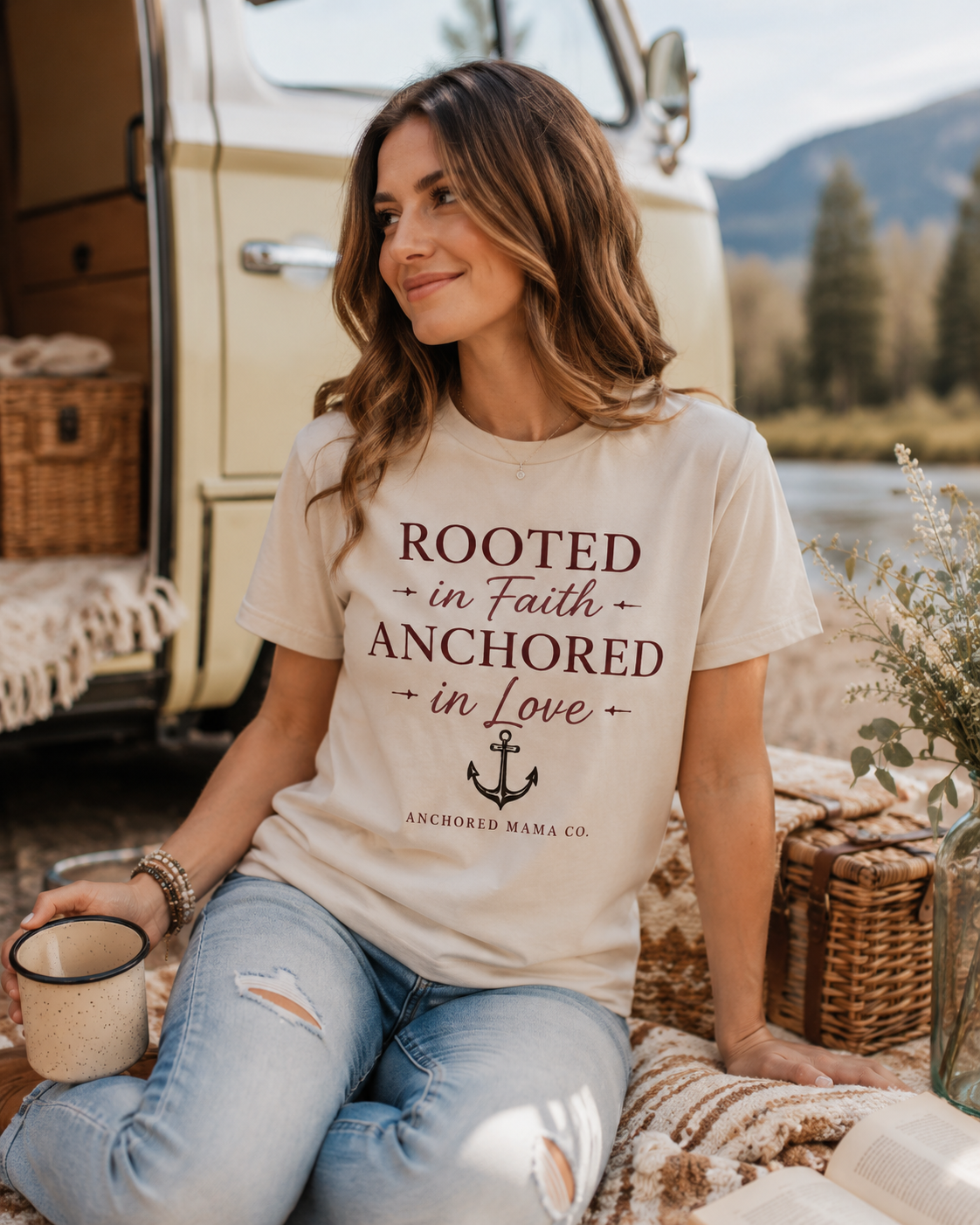 Rooted in Faith Anchored in Love T-Shirt — Christian Anchor Graphic Tee