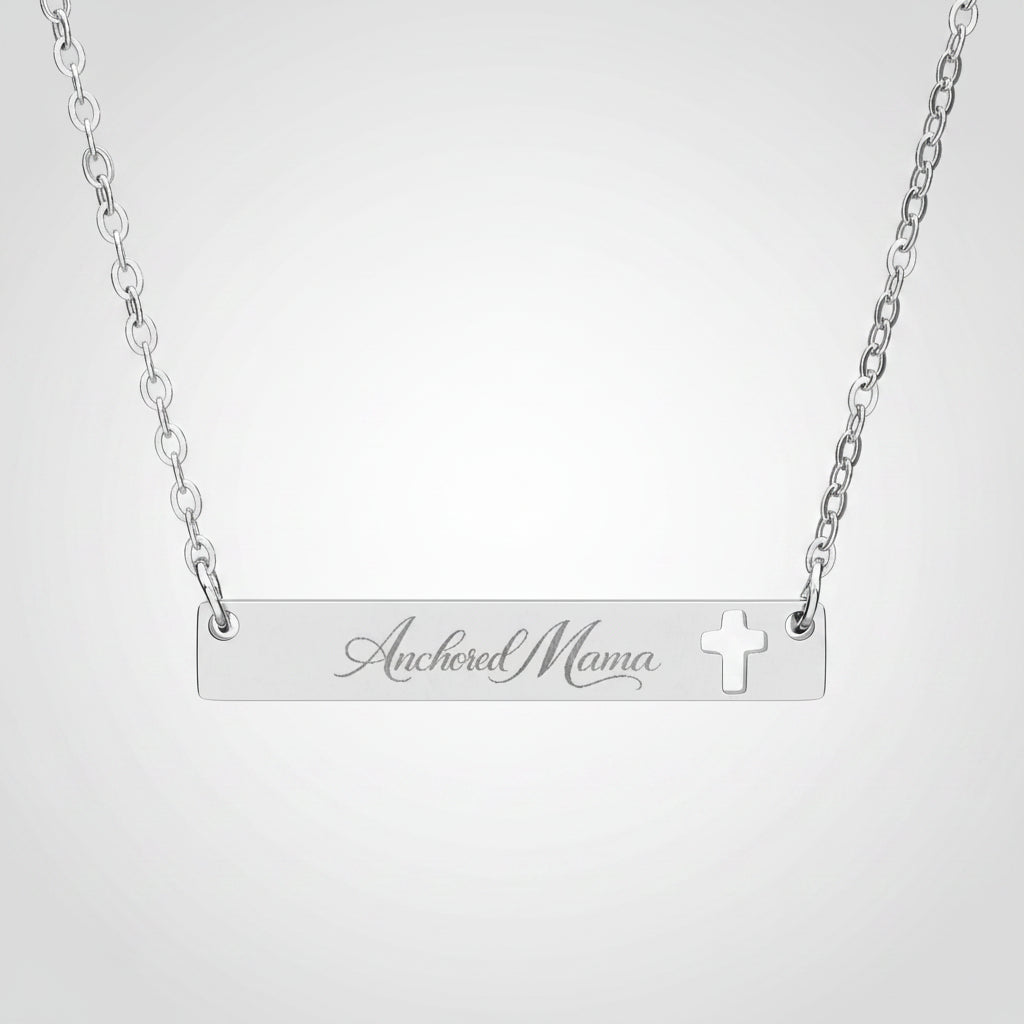 Personalized Cross Bar Necklace | Engraved Christian Name Necklace | Anchored Mama Co.