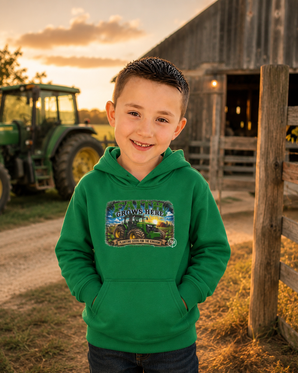 Toddler Hoodie — "Faith Grows Here" Tractor Farm Pullover